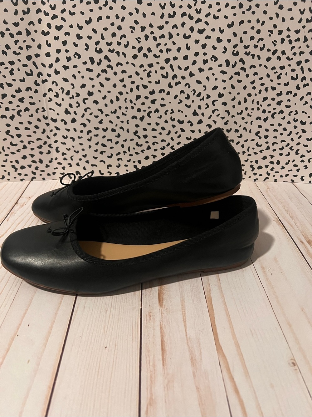 a new day Black Women's Leather Ballet Flats with Bow